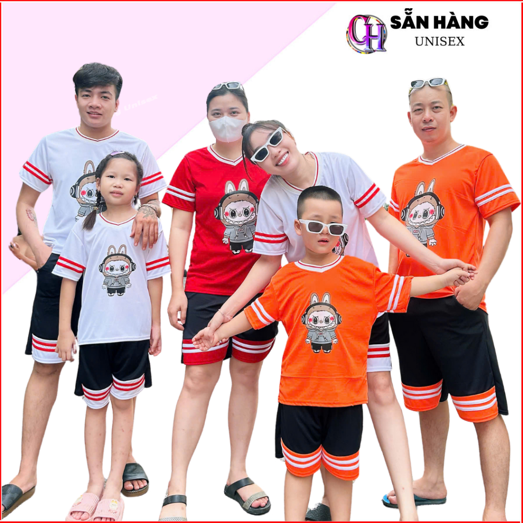 Family Set - Couple Set - LABUBU ชุดอยู่บ้านสําหรับบุรุษและสตรี ชุดลายทางแขน SL