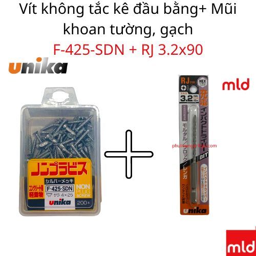 [ญี่ปุ่น] [UNIKA] [COMBO] สกรูหัวรหัส F และดอกสว่านผนังอิฐ RJ UNIKA