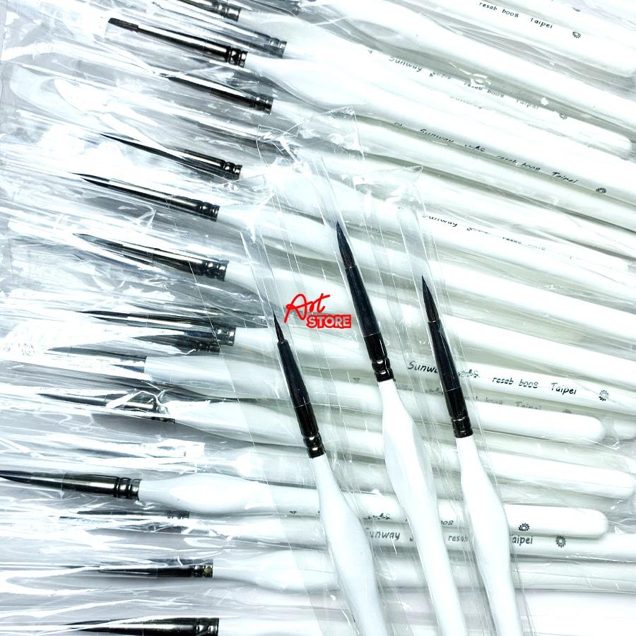 [Art Store] Sunway B008 แปรงกันขนกระรอกด้ามสีขาว ขนาด 0| 2| 4| 6| 8