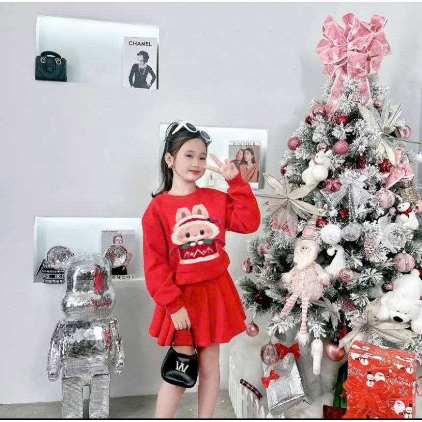 Hl2 SET OF FALL-Winter Flannel Skirts สําหรับเด็ก, Fishskin Sweatshirts with Flared Skirts 9-42kg (MODEL HL2)