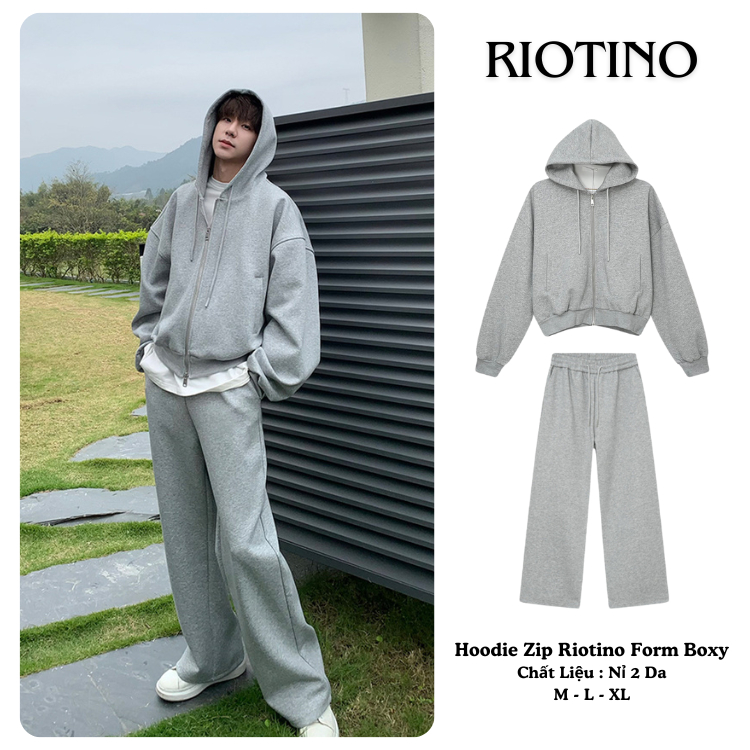 Boxy Zip Form Hoodie Set คุณภาพสูง Welded Felt 2-Way Buckle, สไตล์เกาหลี Unisex Fom แจ็คเก็ตฤดูใบไม้ร่วงฤดูหนาว A009