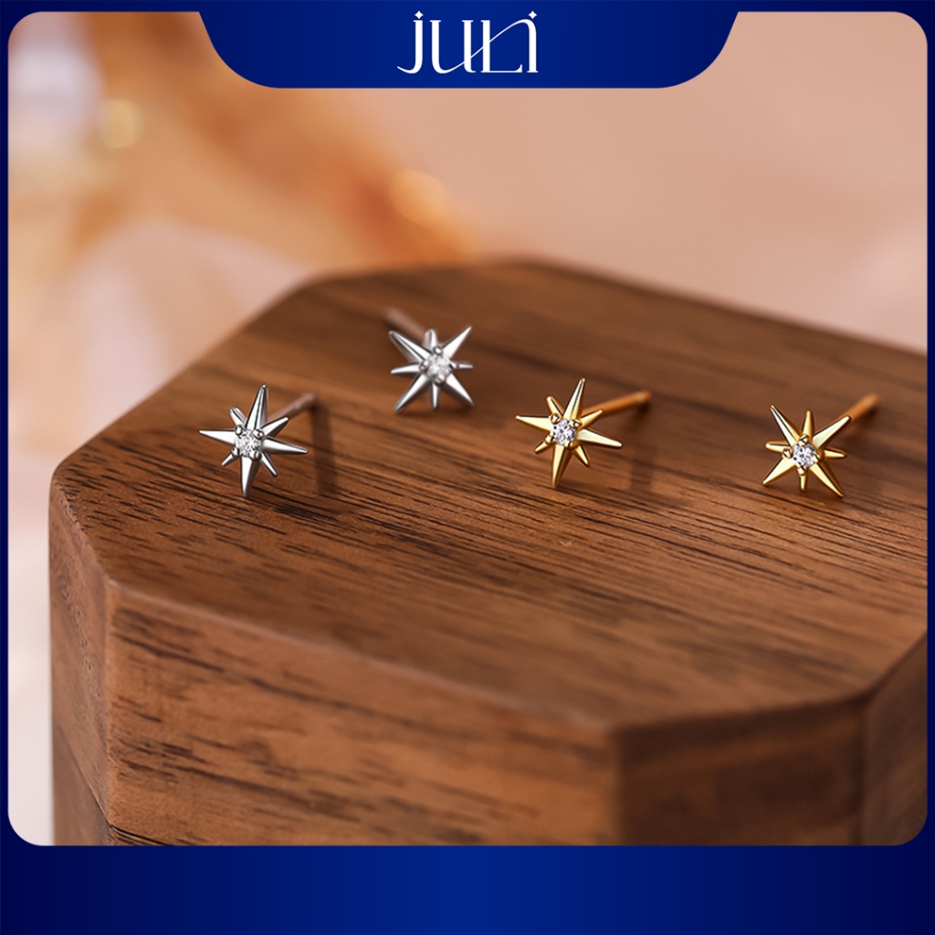 JULI ต่างหูเงินดาวแปดจุด - เงินแท้ s999 - นําโชคและความสําเร็จ | KT58