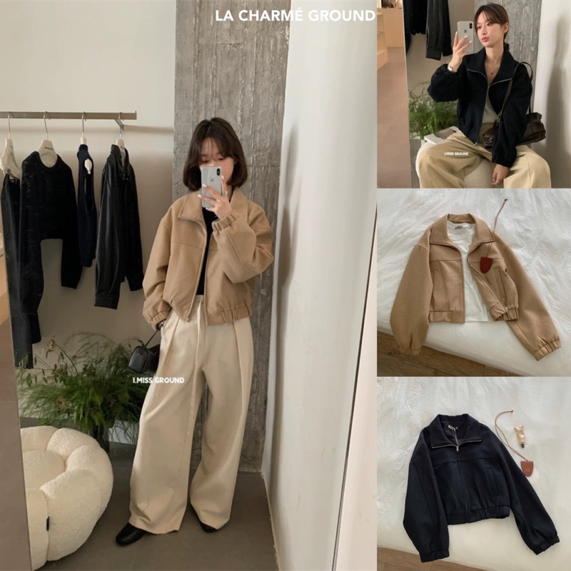 LA CHARMÉ | เสื้อแจ็คเก็ต Suede Bomber คอปกซิป 60599 AT THE BAGEL