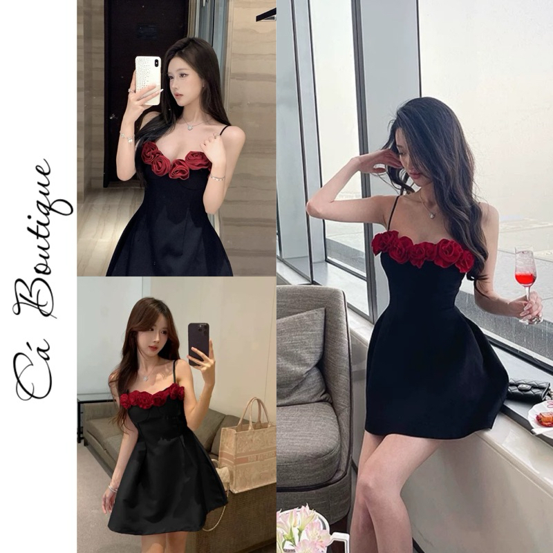 ซูมิ เดรสเกาะอก2สายนิ่มกุหลาบแดงสุดหรู