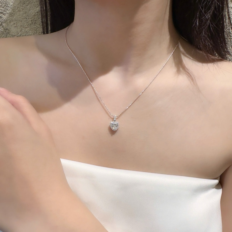 สร้อยคอบะหมี่เพชรสีเงินสําหรับผู้หญิงหัวใจหินหรูหรา - MINA JEWELRY JEWELRY JEWELRY