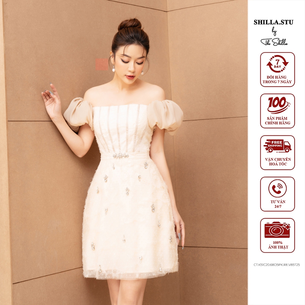 ชุดเดรสดีไซน์เนอร์ระดับไฮเอนด์สีครีมแขนพัฟหรูหรา [มีวีดีโอ+ภาพถ่ายจริง]The Shilla – K51C20.68D5PK