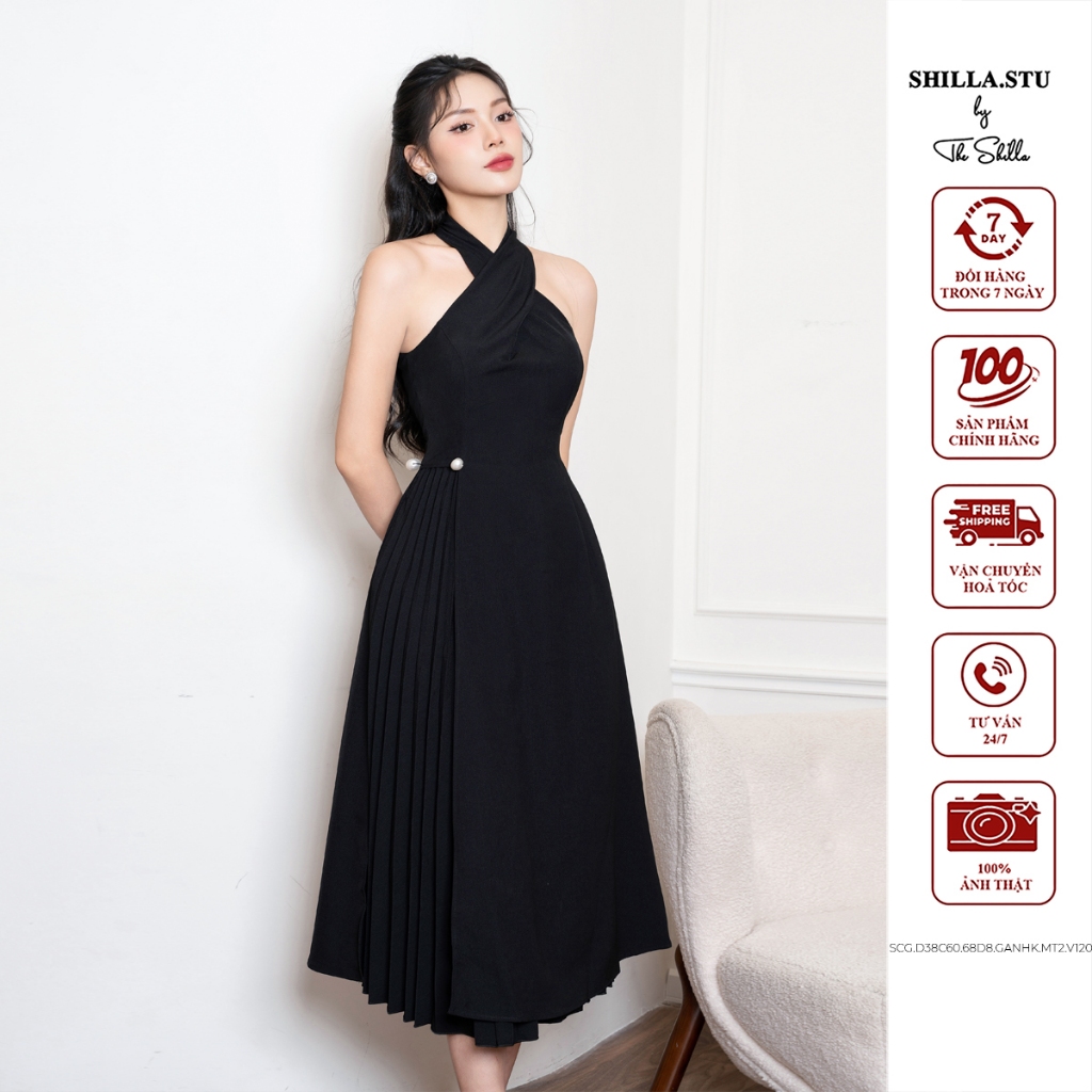 ชุดเดรสดีไซน์เนอร์ระดับไฮเอนด์คล้องคอสีดําหรูหรา [รูปถ่ายจริง] The Shilla-SCG.D38C60.68D8.กันHK