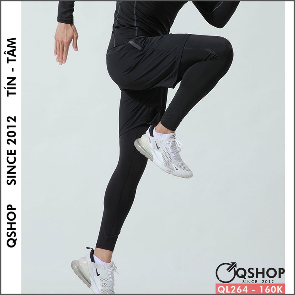 QSHOP QL264 เลกกิ้งกีฬาผู้ชายสีดํา