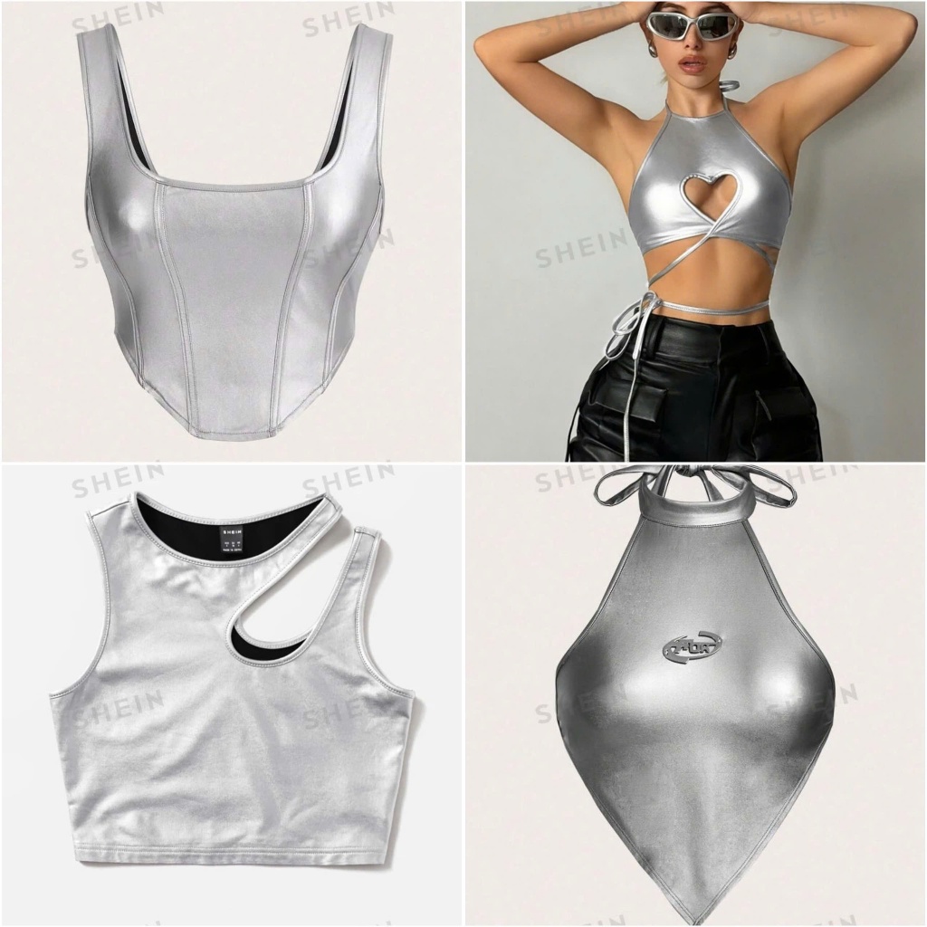 (AVAILABLE OZA สีเงิน OPA, ONA 3XS - BACK 1 SIZE COMPARED TO NORMAL WEAR - SHEIN) ONA TOP - Y2K บุคล