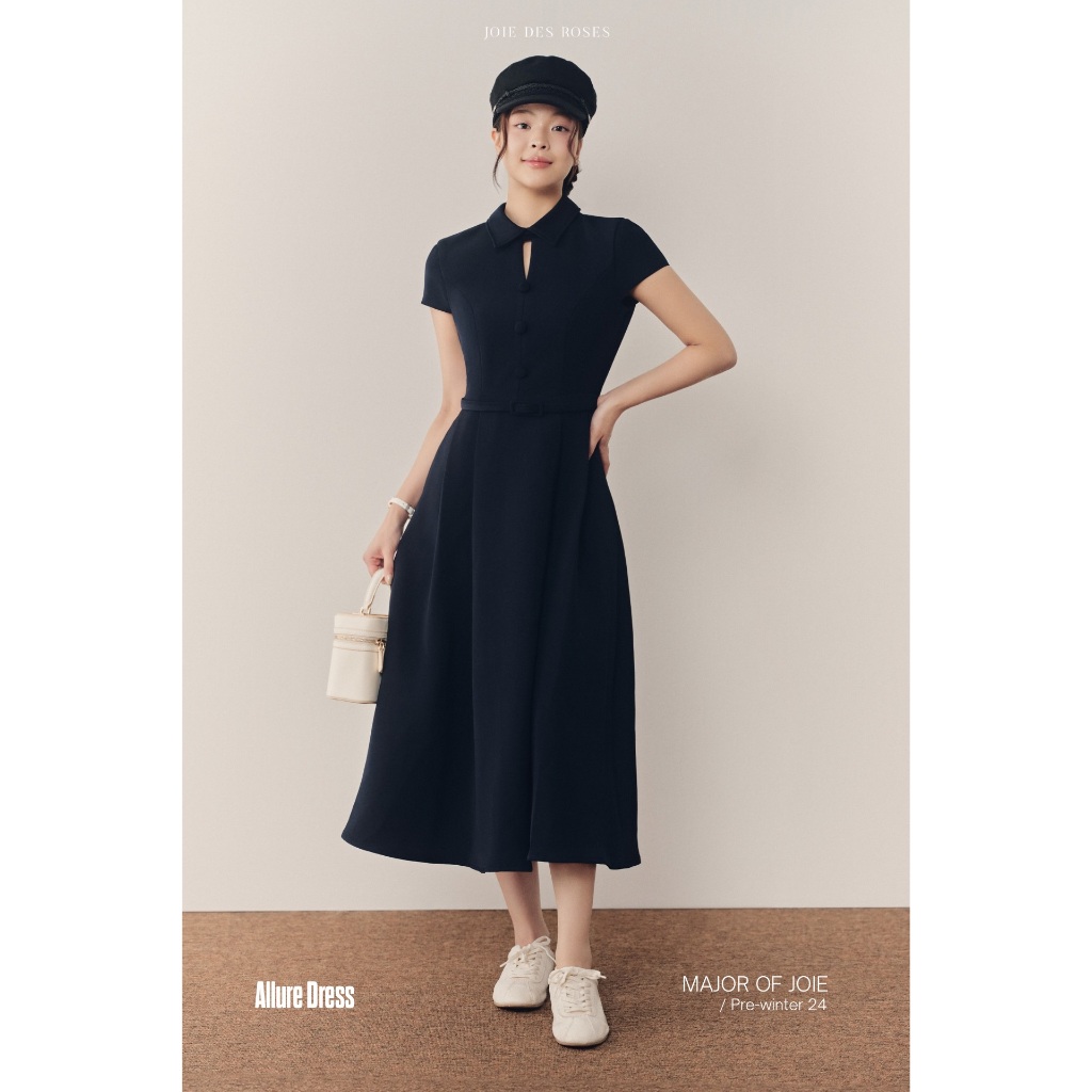 Joie DES ROSES - เดรสมิดิสีเขียวถ่านพร้อมเข็มขัด Allure Dress