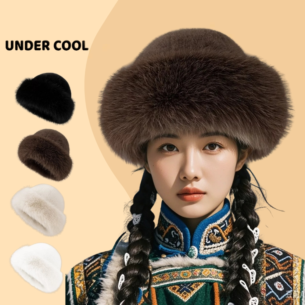 UNDERCOOL หมวกขนแกะสําหรับผู้หญิงหมวกขนสัตว์ขนสัตว์อบอุ่นป้องกันหูที่คาดผมขนสัตว์หรูหรา MU02
