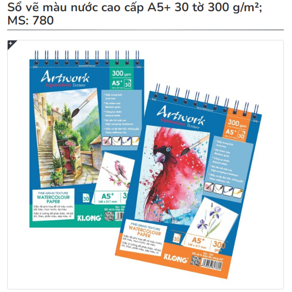 XO KLONG งานศิลปะ - สมุดวาดภาพสีน้ําระดับพรีเมียม A5+ 30 แผ่น 300 g/m2; MS: 780 Spiral Sketchbook 30