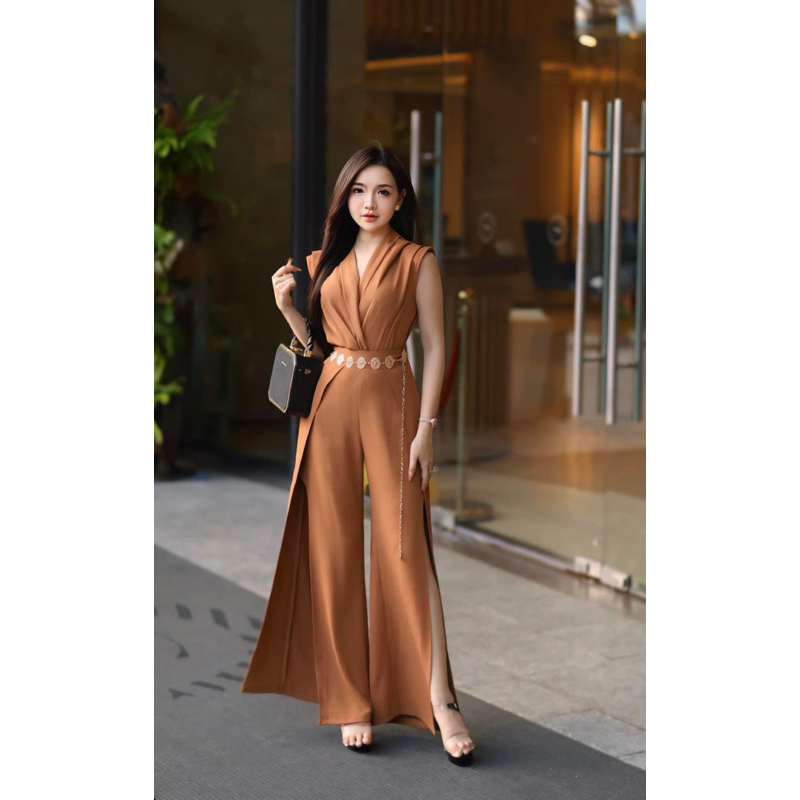 ชุด WIDE-LET ผู้หญิง BECHIC ชุดกางเกง WIDE-LET พร้อม SLIT-NECKLACE TYM ELEGANT LUXURY OFFICE