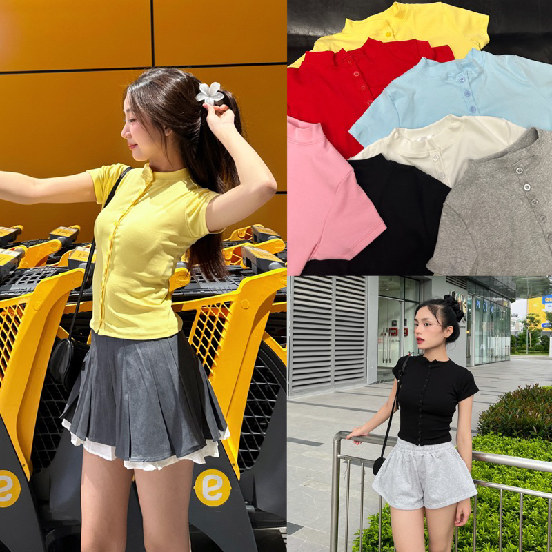 Candy TOP - เสื้อเชิ้ตแขนสั้นคอปกสูง กระดุมเต็มเนื้อนุ่ม ยืด 4 ทิศทาง Cotton (2 SIZES)