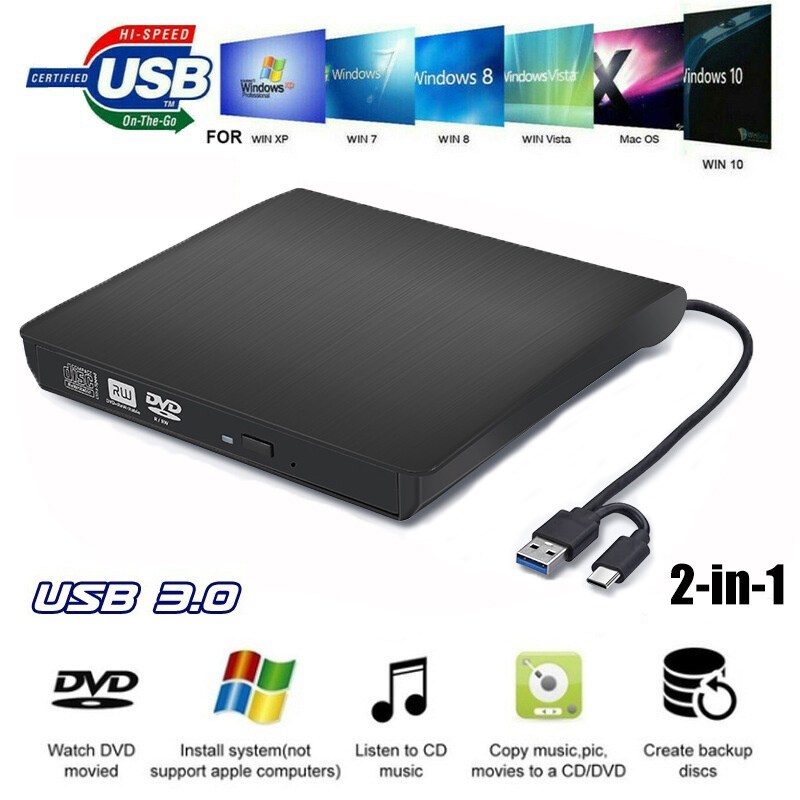 ไดรฟ์ภายนอก DVD reader DVD,CD ภายนอก DVD CD/DVD-RW เครื่องบันทึก USB 3.0 $ typeC-Max ความเร็ว USB 3.