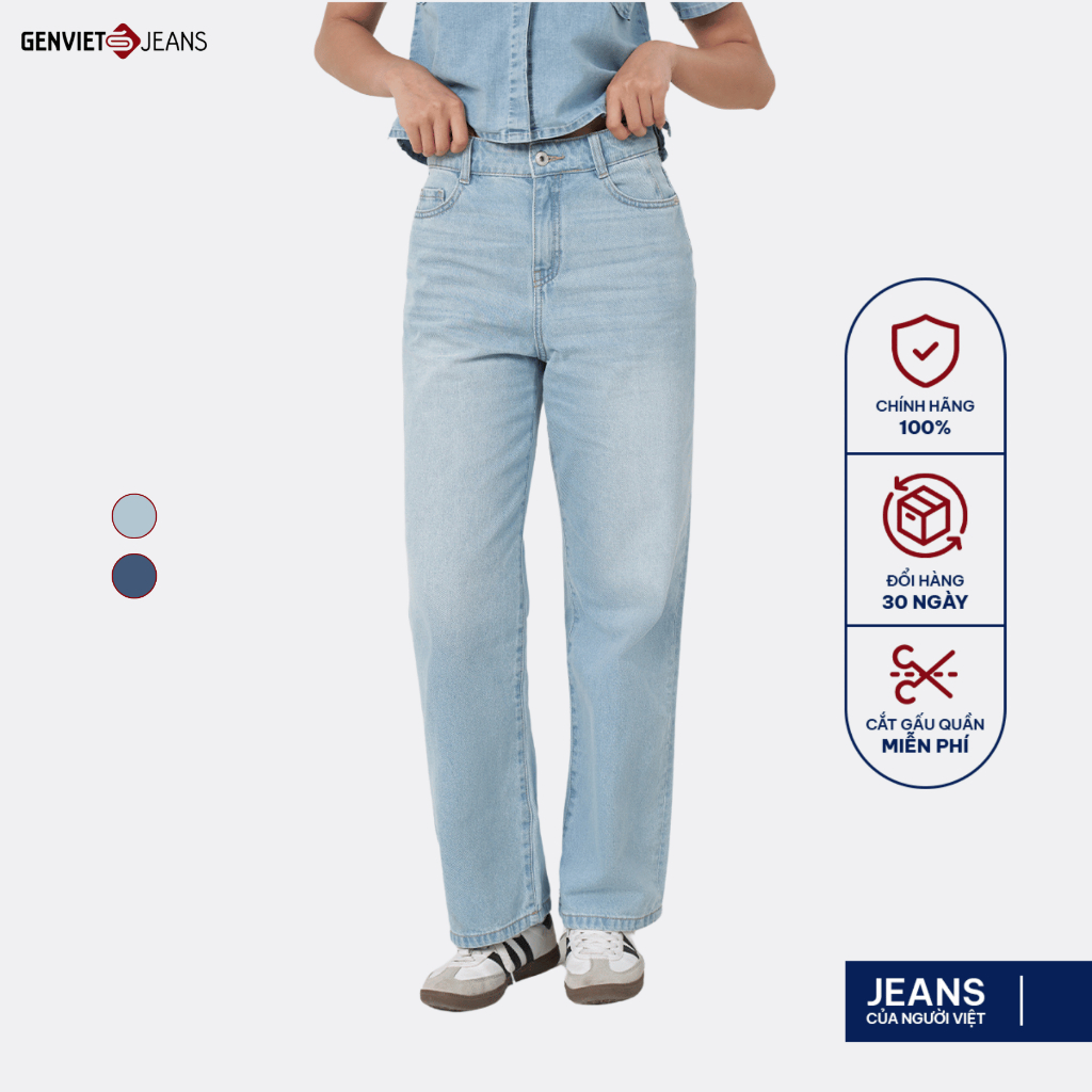 กางเกงยีนส์ขากระบอก GENVIET ผ้าคอตตอน USA นุ่มลื่น ทรงเอวสูงโอเวอร์ริ่ง TQ123J8690
