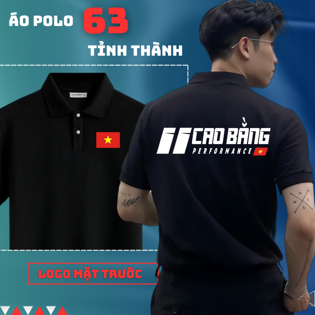 POLO SHIRT PRINTED IN 63 PROVINCES - 11 CAO BANG ผ้า CVC คุณภาพสูง คอปกเปิดลงพื้นฐานหรูหรา