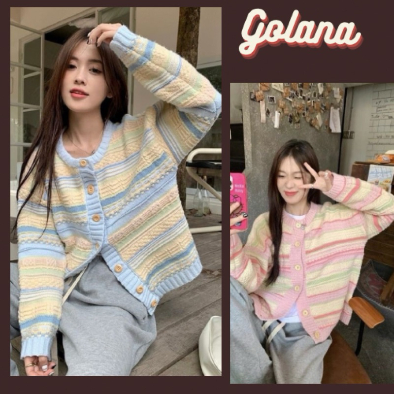 เสื้อโค้ทขนสัตว์ถักยาวหลวม เสื้อคลุมสี คาร์ดิแกน