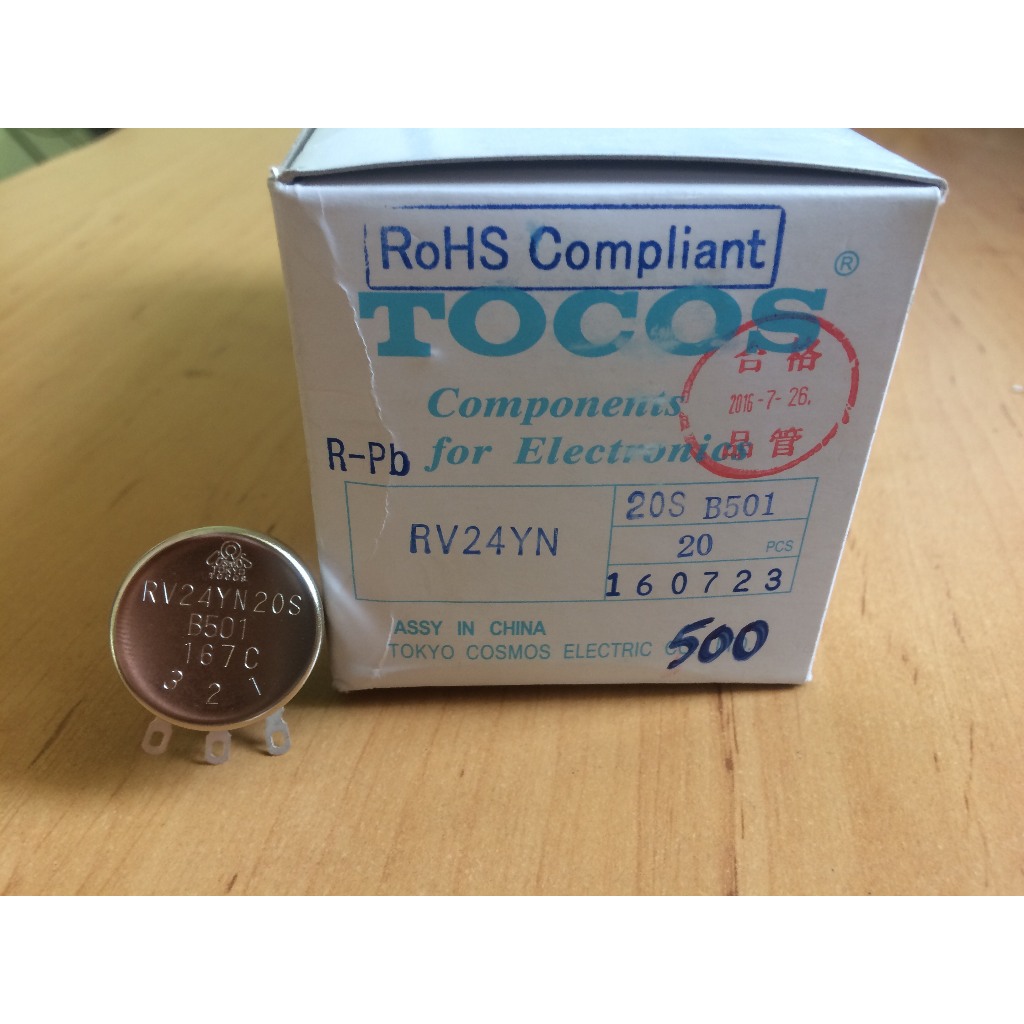 RV24YN20SB501 Tocos 500 โอห์ม 1 รอบ - ผลิตภัณฑ์ Tokyo Comos Electric Co ของแท้ จํากัด จํากัด จํากัด