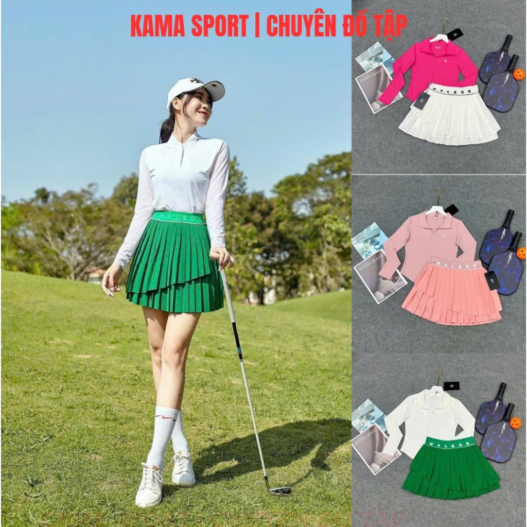 [pickleball] ชุดกีฬาผู้หญิงกระโปรงจีบเสื้อแขนยาวสําหรับแบดมินตันเทนนิสกอล์ฟลูกผักดองผ้ายืดหยุ่นนุ่ม