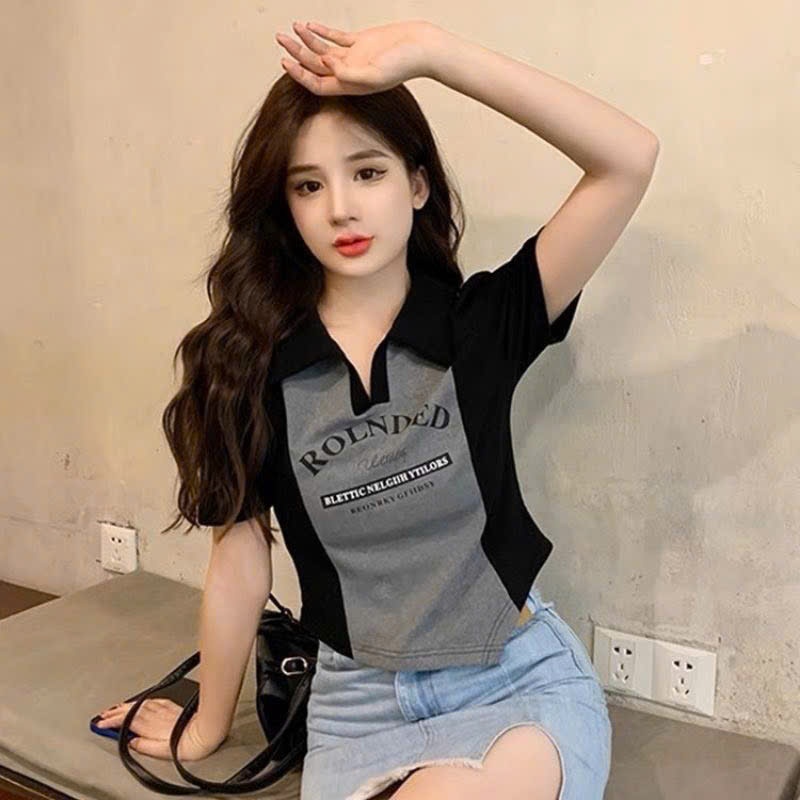 เสื้อยืดผู้หญิง Brip คอเต่าผสมสี hia สีน้ําตาลครีม ดํา เทา แหลม gbsl