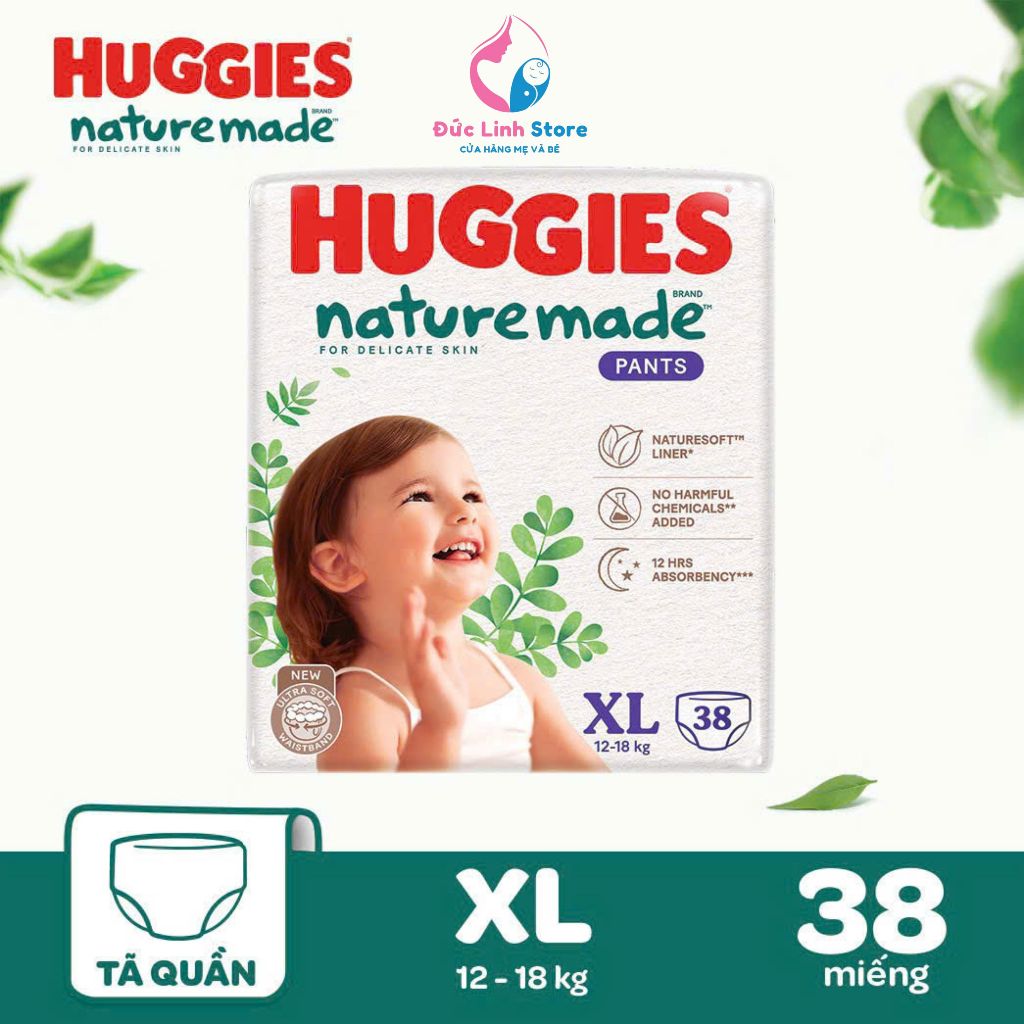 HUGGIES Platinum Nature Made Premium Diaper Pants Size XL 38 ชิ้น Natural Surface Layer นุ่ม ปลอดภัย