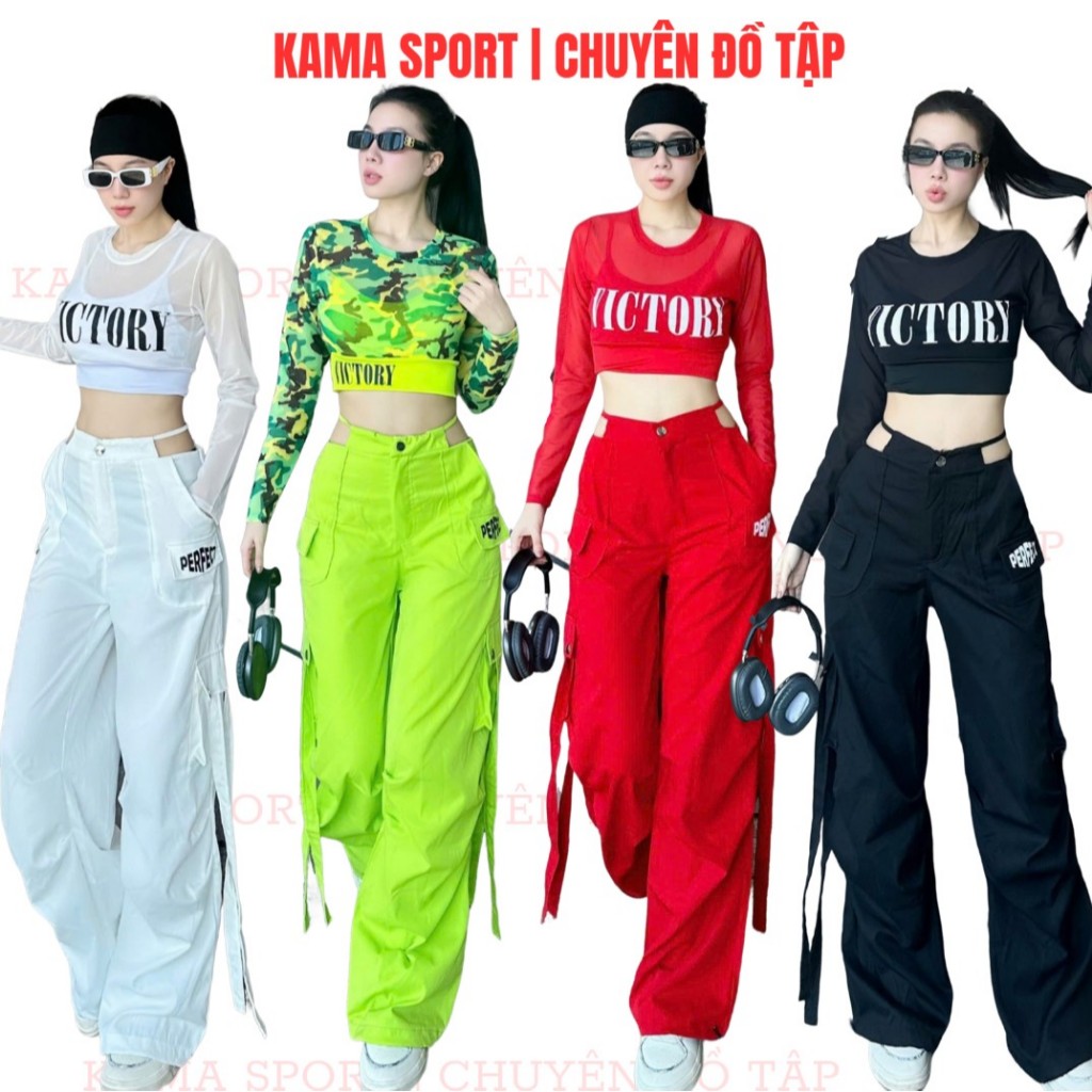 ชุดกีฬาผู้หญิงชุดออกกําลังกายผสมเสื้อครอปตาข่ายแขนยาวและกางเกงจ็อกเกอร์ขากว้างสําหรับเต้นแอโรบิกเต้นรําพื้นบ้าน