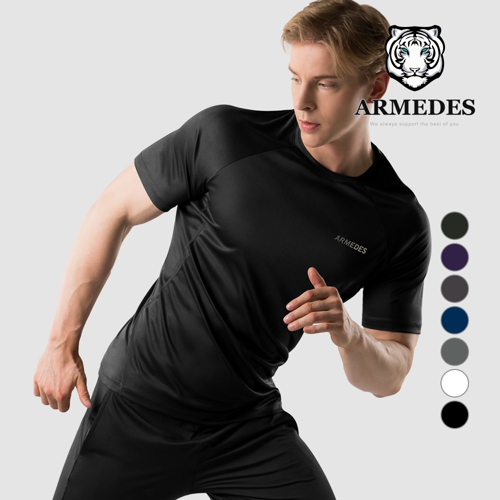 ของแท้ ARMEDES Mens Body Gym เสื้อยืดกีฬา 99% โพลีเอสเตอร์ Super Absorbent and Cool - AR 194