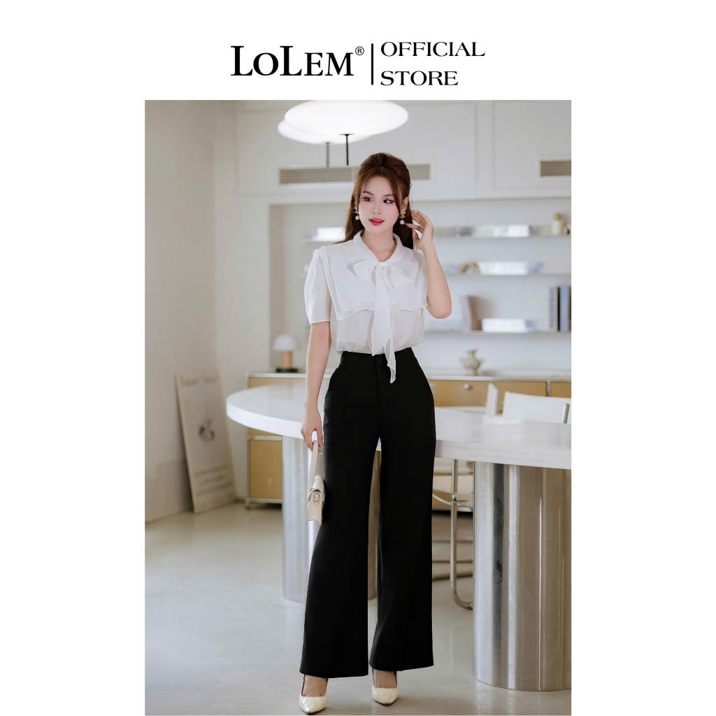 LOLEM QOS106 กางเกงขายาวขาตรงผ้าเชื่อมทแยงหรูหรา