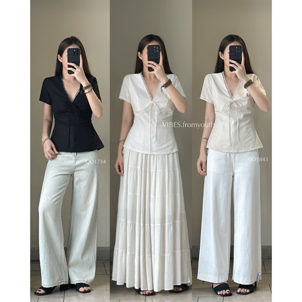 เสื้อลูกไม้คอวีแขนสั้น_av1912