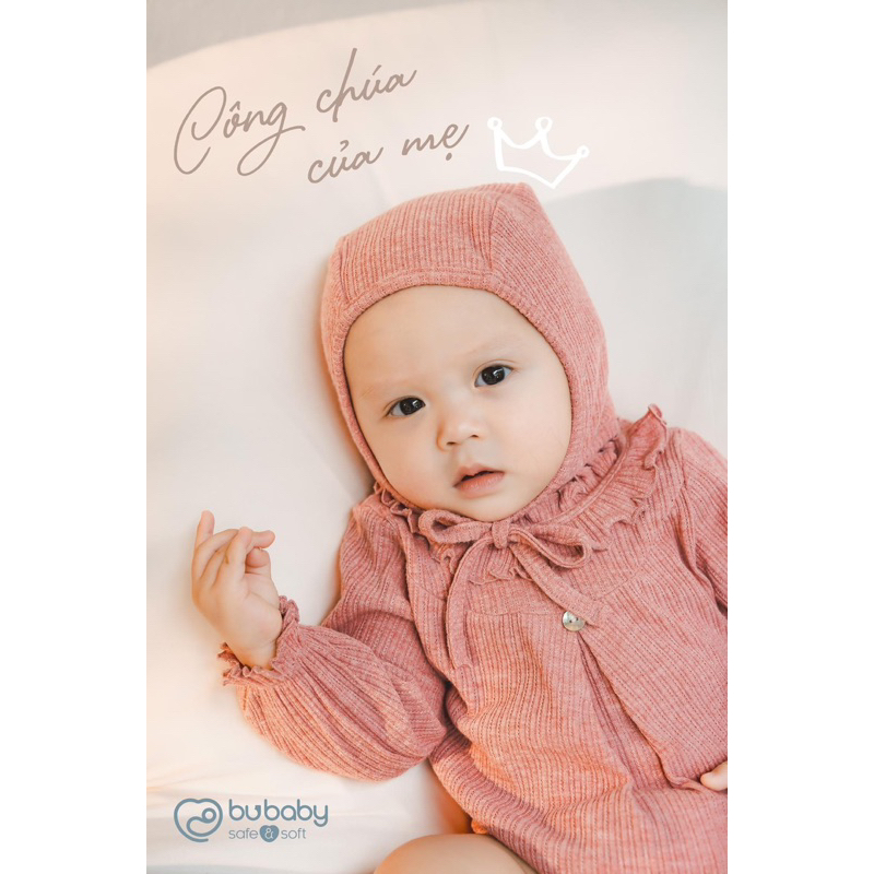 Bu Baby - ชุดบอดี้สูทแขนยาว Lennie คอปกนัวเนียและที่คาดผมโบว์สําหรับเด็กทารก