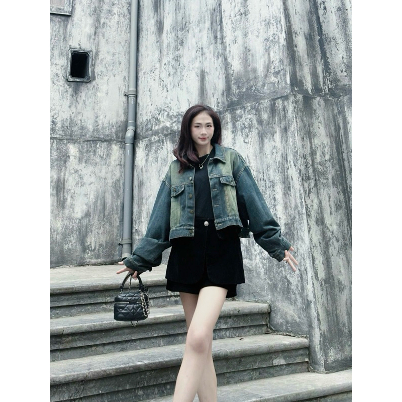เสื้อแจ็คเก็ต (รูปถ่ายจริง) กางเกงยีนส์ผู้หญิงไซส์ใหญ่ทรงหลวมพร้อมเข็มขัดจาก 40-85กก