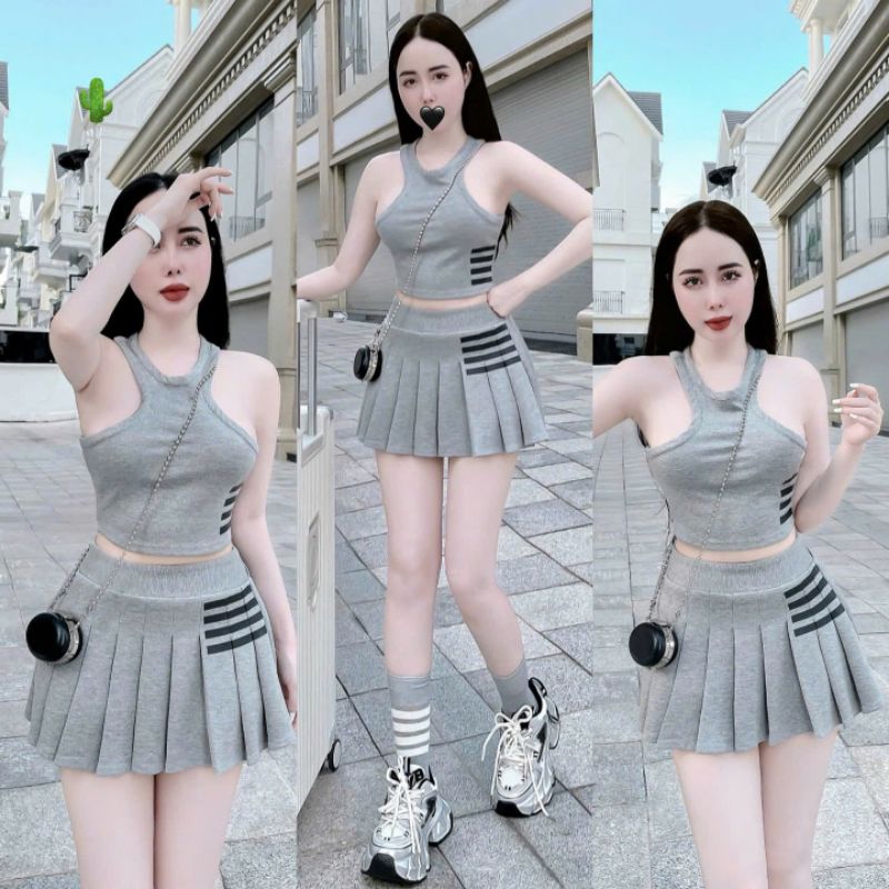 เสื้อยืด3หลุมสุดสวย ชุดเซ็ตกระโปรงจีบชายลายริ้ว 1991x ร้านค้า