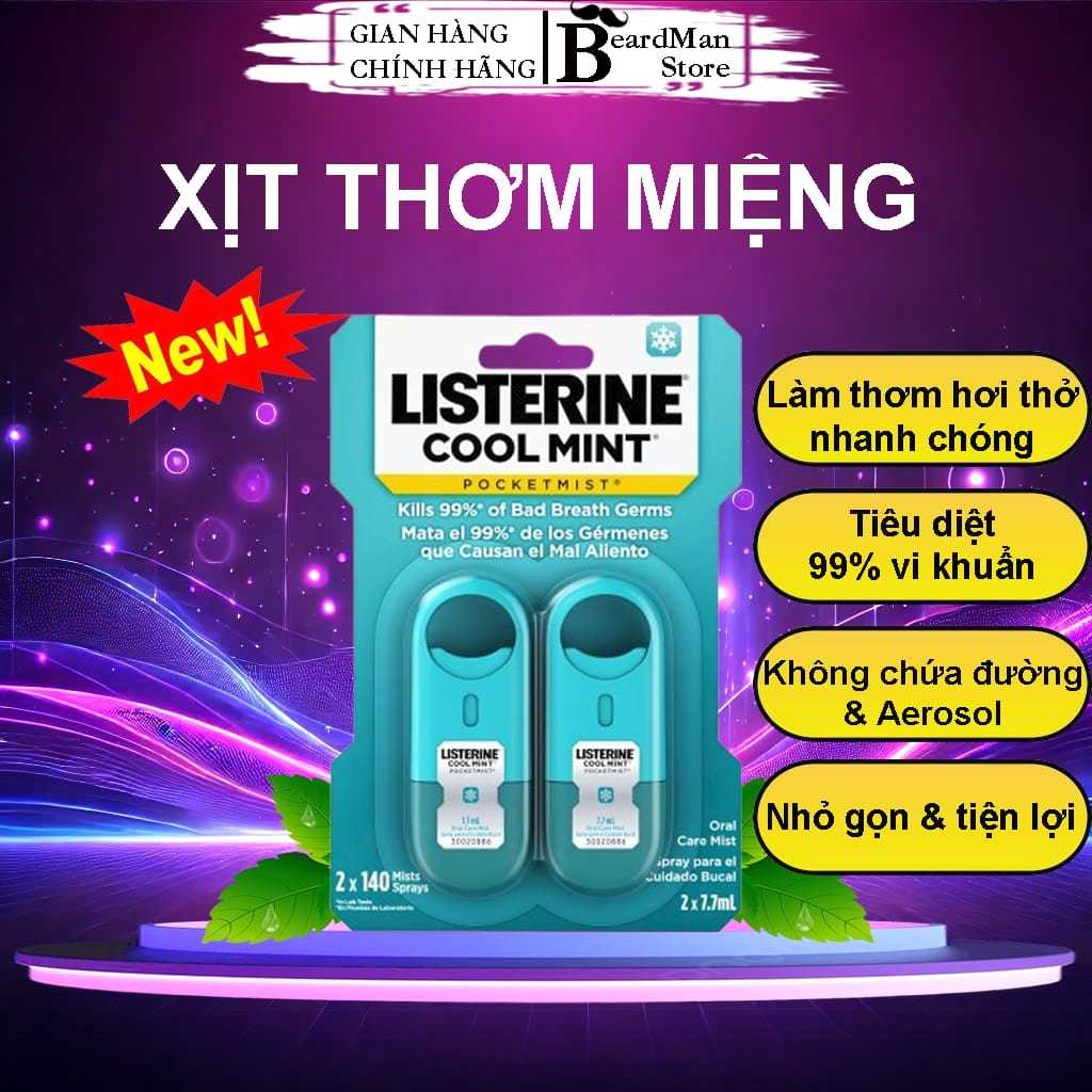 (SET 2 หลอด) Listerine Cool Mint Pocketmist Mouth Freshener Spray USA