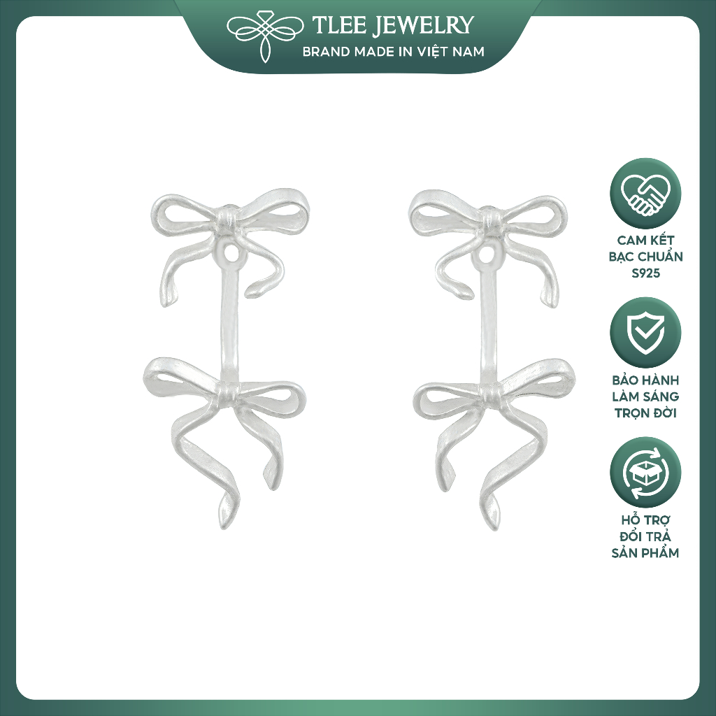 TLEE ต่างหูเงินผู้หญิงมีโบว์หยาบสีขาวน่ารัก TLEE JEWERY B0418