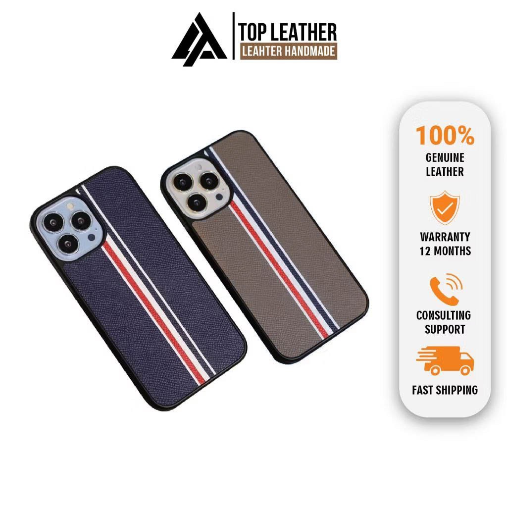 Tom browne เคสหนังแท้สําหรับ IPhone 15/15Promax/14Plus/14Pro/14Prm/13/13Pro/13Prm ถึง 11 ปกติ
