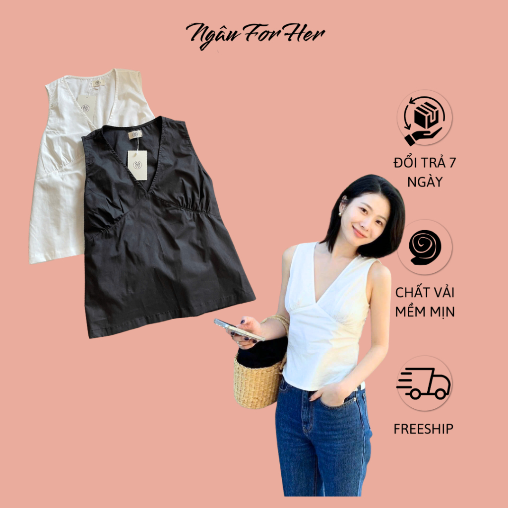 LOLI TOP- เสื้อกล้ามคอวี เสื้อคอวีสีน้ําตาลสําหรับเธอ