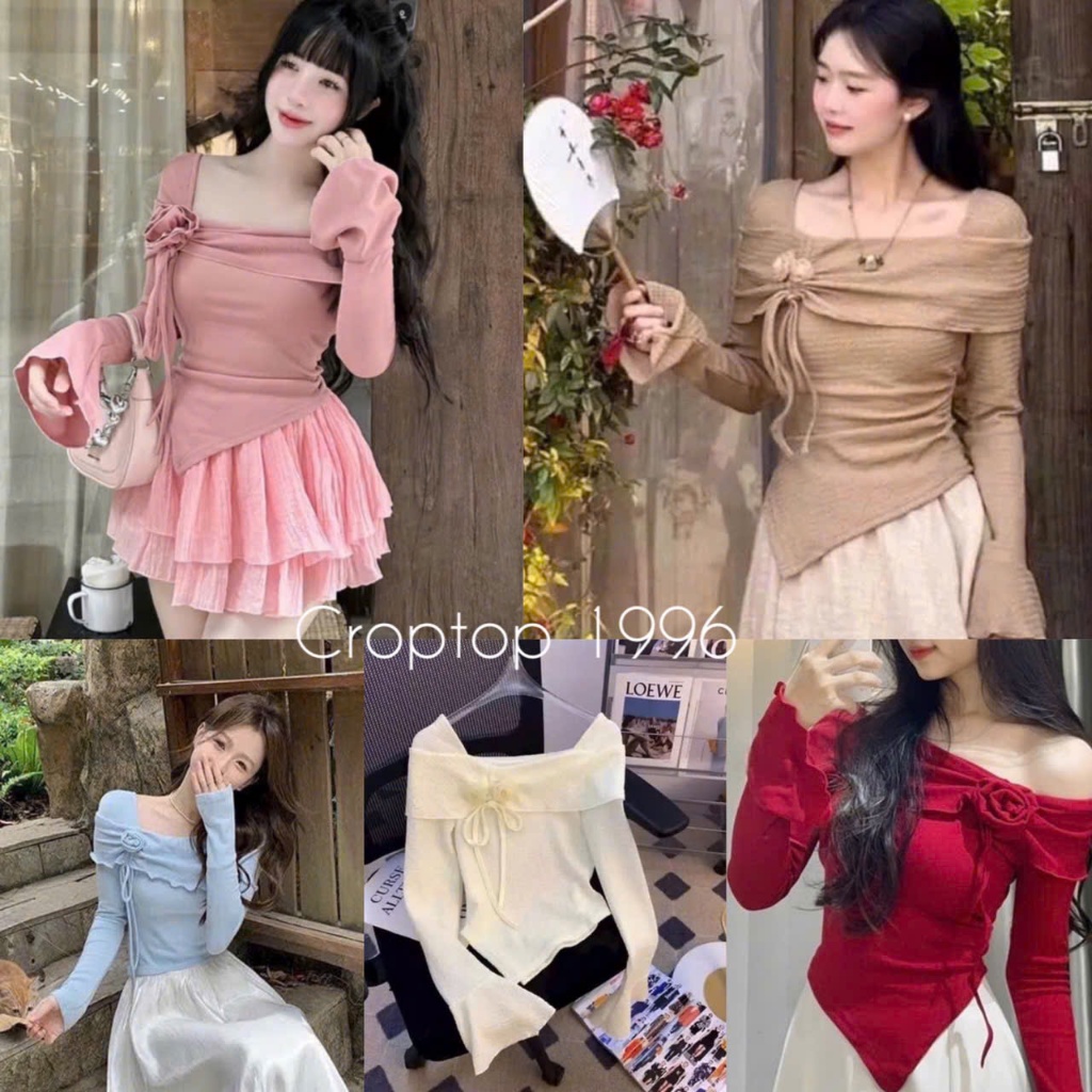 เสื้อเชิ้ตแขนบานปิดไหล่สไตล์ Douyin ยืดหยุ่นสไตล์พี่จีน A334