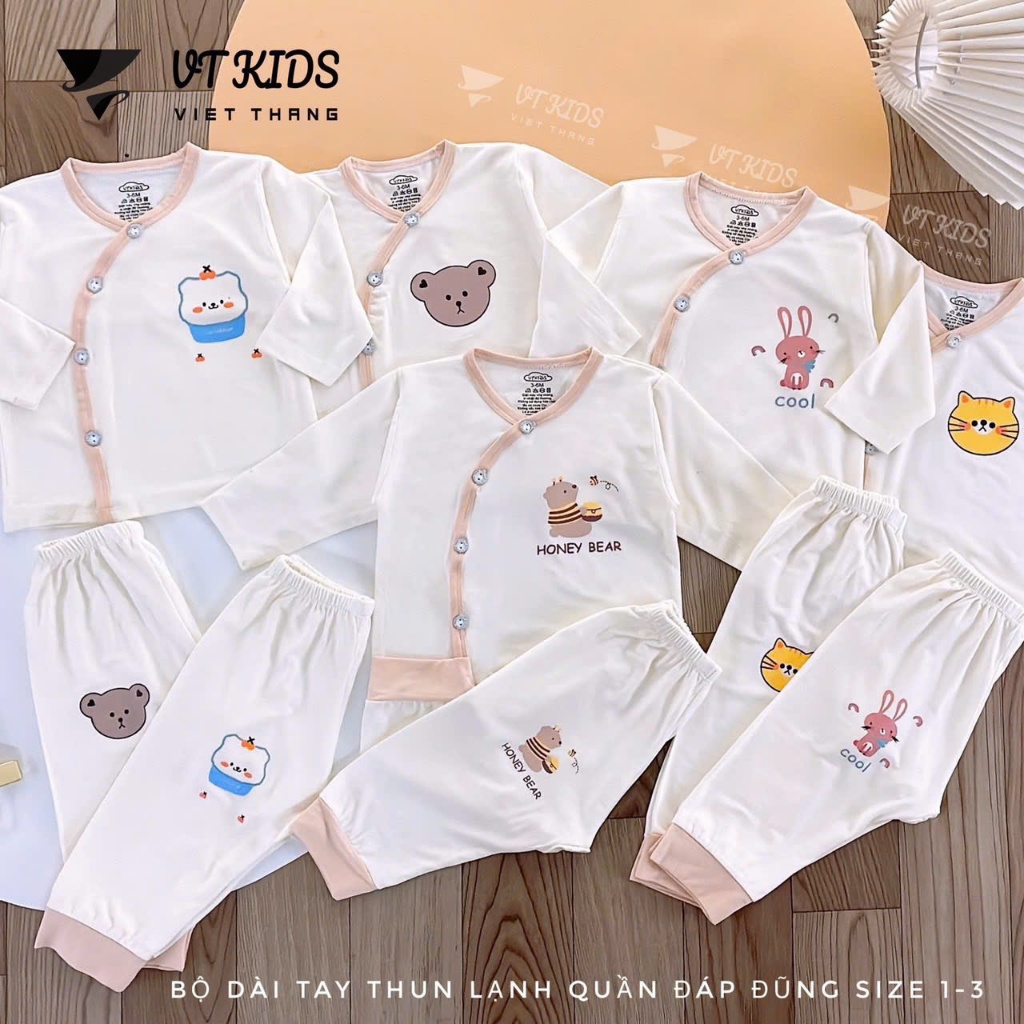 VT kids ชุดกระดุมแขนยาวสีขาวครีมพิมพ์ลายน่ารักและยางยืด petit