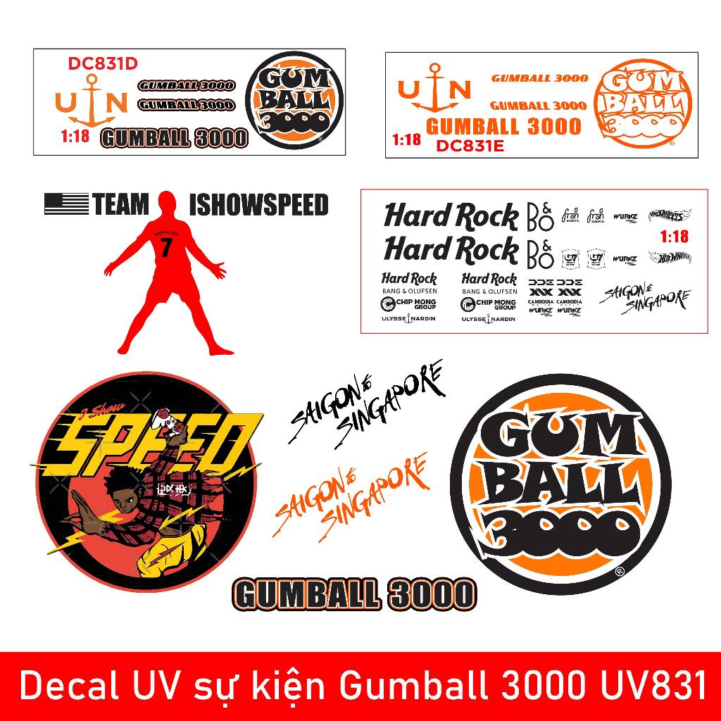 [ DC831 ] Gumball 3000 งาน UV Decal สําหรับรถยนต์ขนาด 1:18 วางบนพื้นหลังสี Autono1 ทั้งหมด