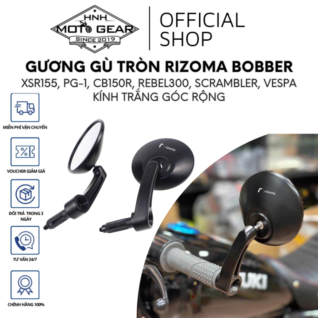 Rizoma Bobber กระจกกลมมุมกว้างกระจกสีขาวสําหรับ XSR155, PG-1, CB150R, REBEL300, Vespa Sprint, GTS