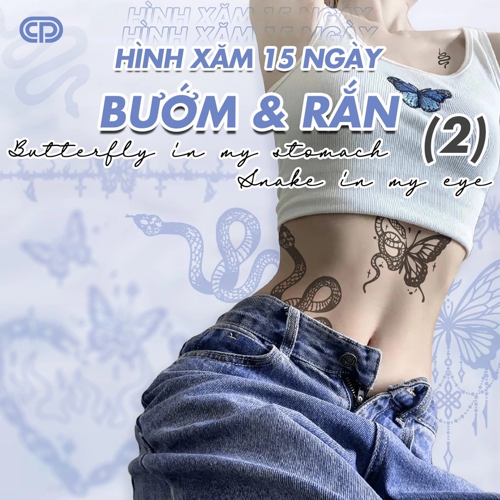 [BUTTER & SNAKE 2] - รอยสักชั่วคราว 15 DAYS - กันน้ํา ถู BUTTERFLY & SNAKE