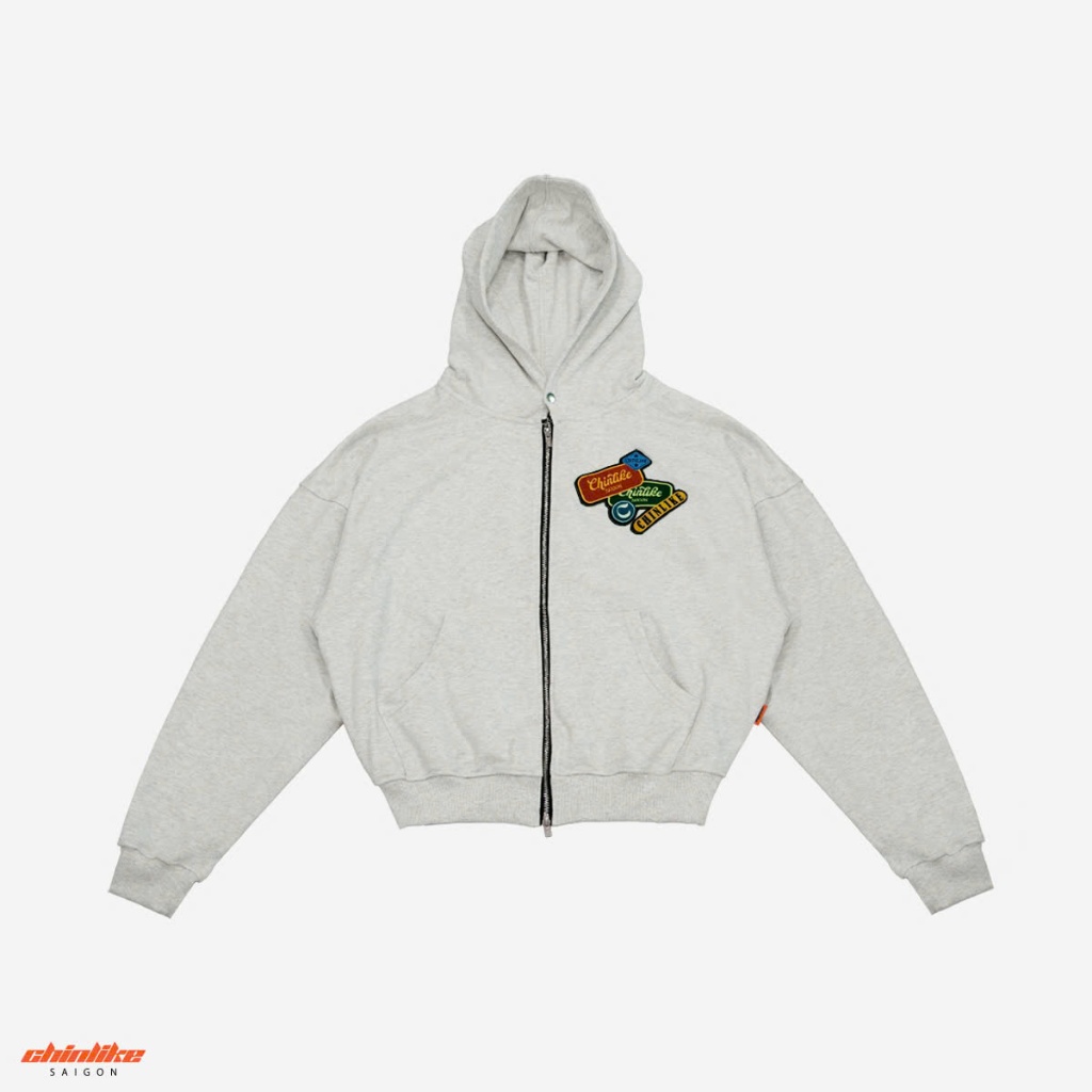 PATCH ZIP BOXY HOODIE - BOXY FORM HOODIE
