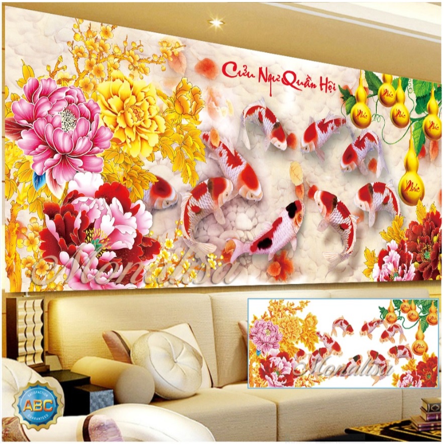 ภาพวาดเพชร - ภาพวาดปัก of the Nine Fishes Assembly (LV3409, lv3410, y8268, vs244, y8269)