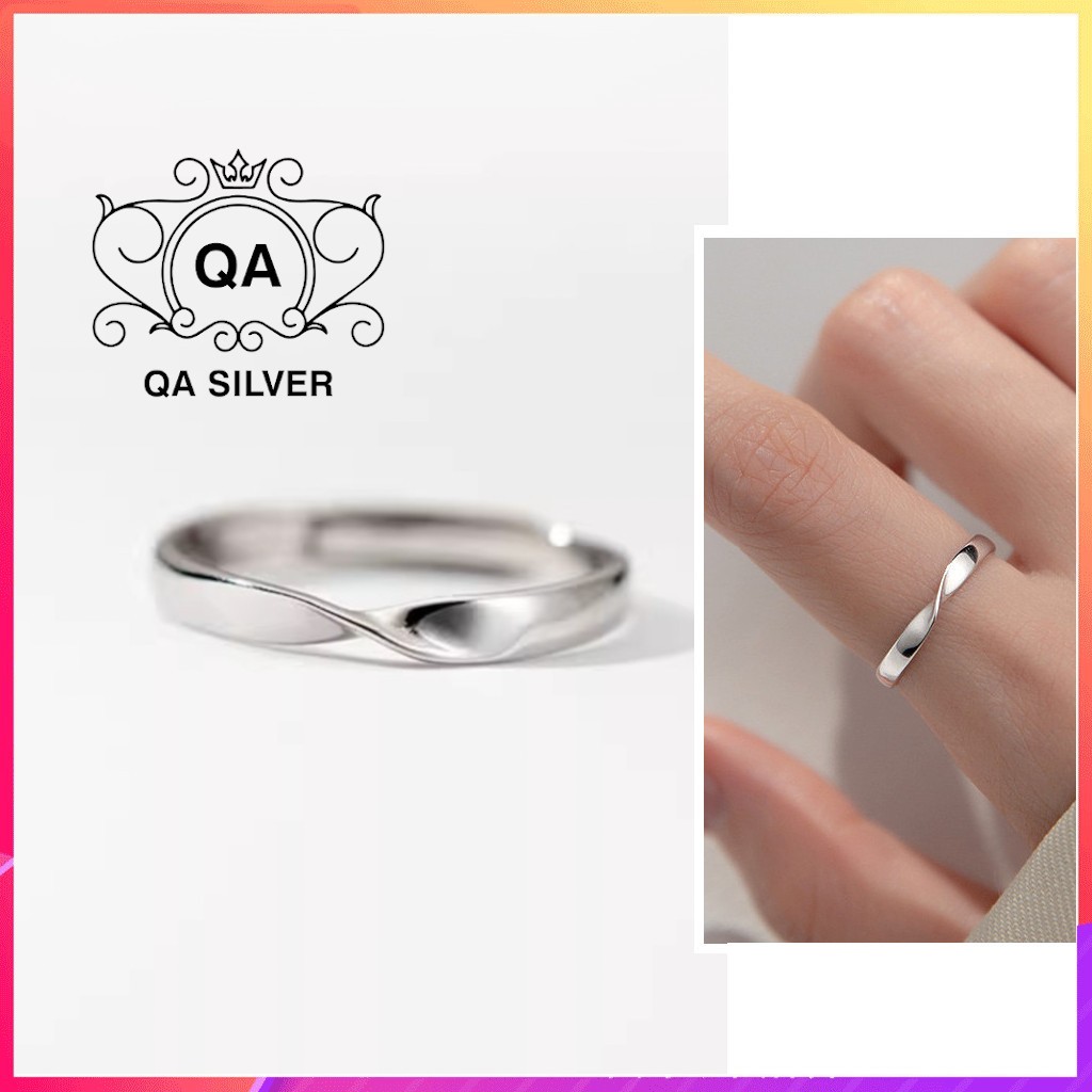 แหวนเงิน 925 ของผู้หญิงที่มีแถบคลื่นบิดและร่องเลื่อนปรับได้ ส925 MOBIUS QA SILVER Ring RI240901