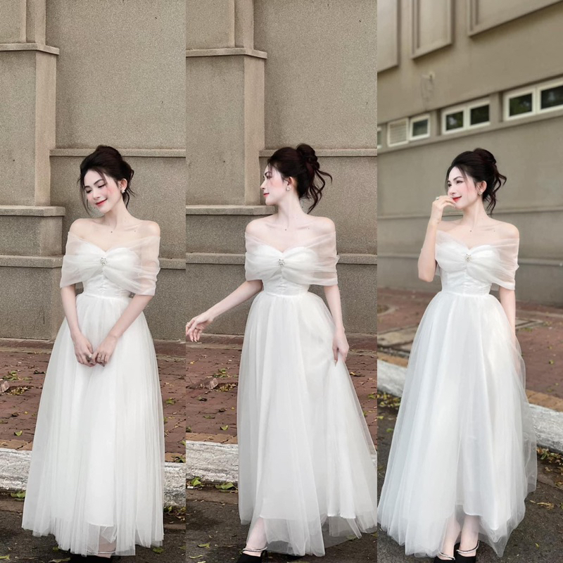Bechic ชุดเดรสตาข่ายสไตล์เกาหลีชุดเดรสตาข่ายเปิดไหล่ LONG ชุดเดรสตาข่ายทรงหลวมสําหรับเด็กผู้หญิงใส่ออกงานในงานปาร์ตี้