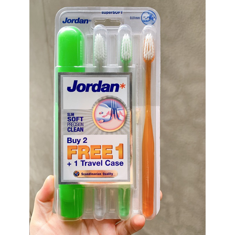 ชุดแปรงสีฟัน Jordan Slim supersoft 3 ชิ้นพร้อมที่วางแปรงสีฟัน