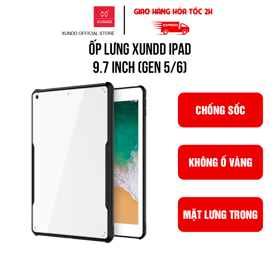 XUNDD เคส iPad 9.7 นิ้ว (17/2018)/ iPad Gen 5/6 - ขอบ TPU กันกระแทก หลังใส