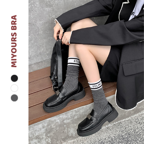 Celine MiYours Fashion & Moreถุงเท้าผู้หญิงคอสูงสีดําสีขาวสีเทาความยาวน่องเรียบง่ายและอินเทรนด์