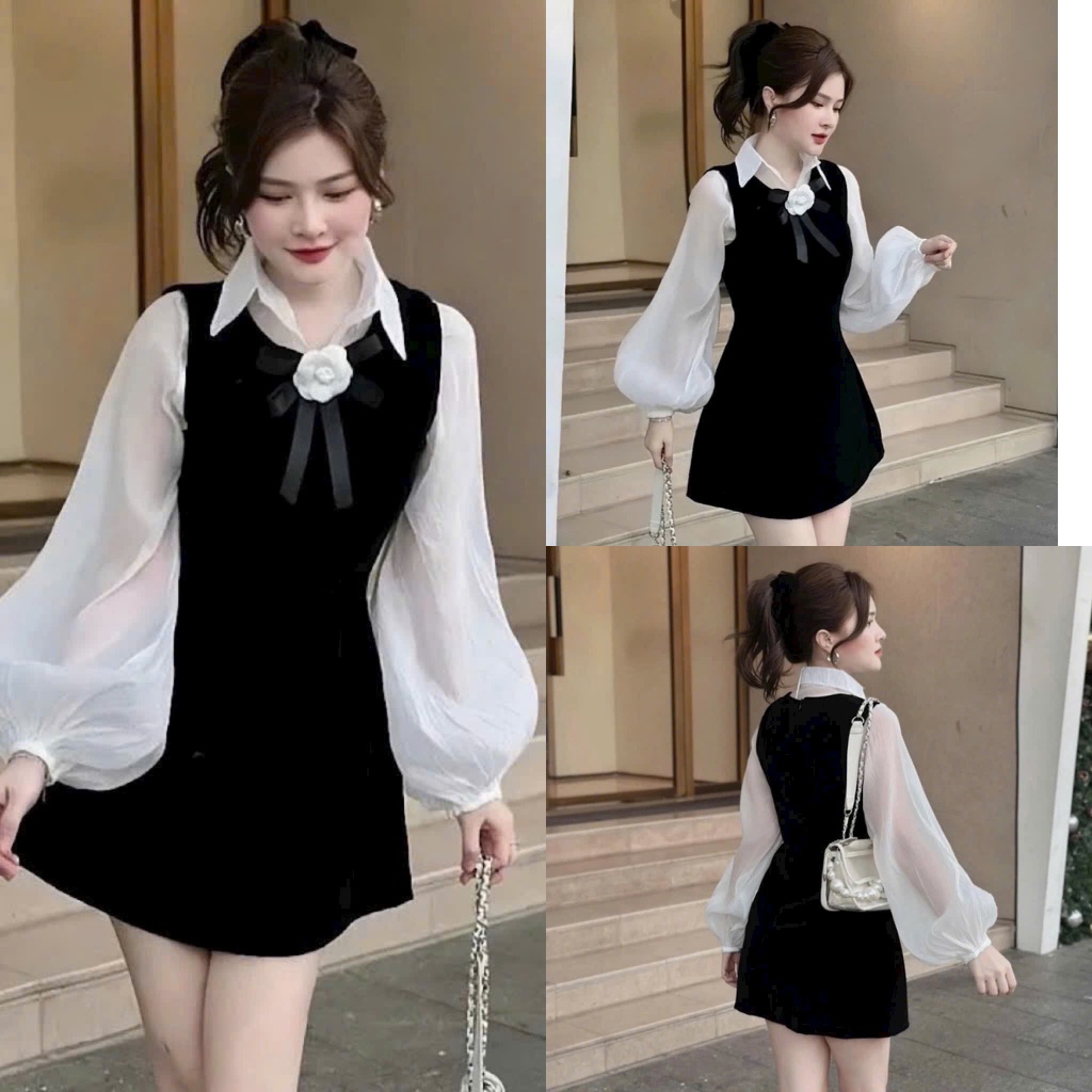 มินิเดรสผู้หญิงผ้ากํามะหยี่และผ้าไหมเทียนเสื้อแขนยาวดีไซน์อ่อนเยาว์และน่ารักเหมาะสําหรับออกไป